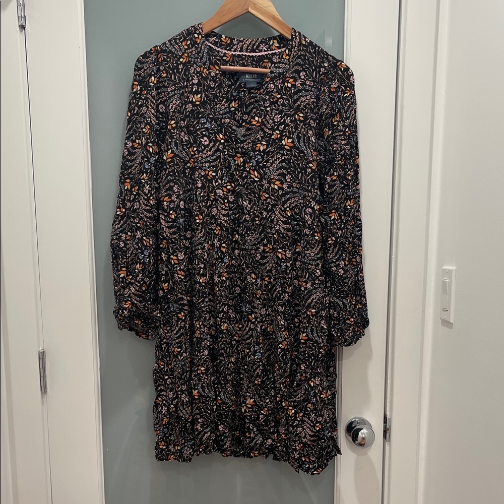 EUC Anthropologie Maeve Amber dress  Floral Black and Orange Dress